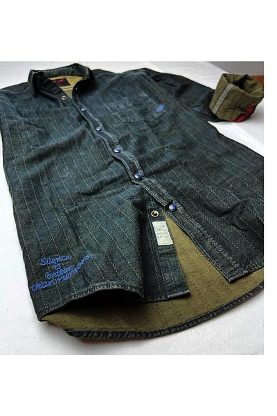 GULF BIRD Дънкова риза Slim Fit от чист памучен деним - тъмна смесена -