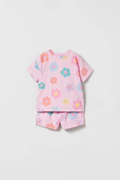 Pink Hippo Kids Κοριτσίστικο σορτς με φλοράλ στάμπα στο κάτω μέρος και διπλό σετ