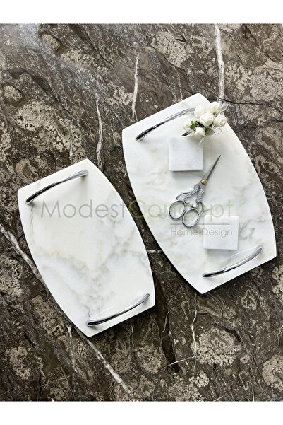 Modestmar Doğal Beyaz Mermer Söz / Nişan / Damat Tepsisi Gümüş Kulp Makas Ve ...