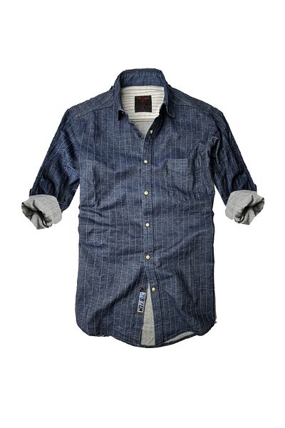 GULF BIRD Slim Fit καθαρό βαμβακερό τζιν πουκάμισο--σκούρα γραμμή--