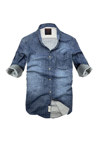 GULF BIRD Slim Fit Pure Cotton Denim Υφασμάτινο Τζιν Πουκάμισο--Navy Drawsking Antique-