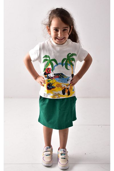 Banadamoda Girl's Printed T-shirt Shorts-skirt Set
