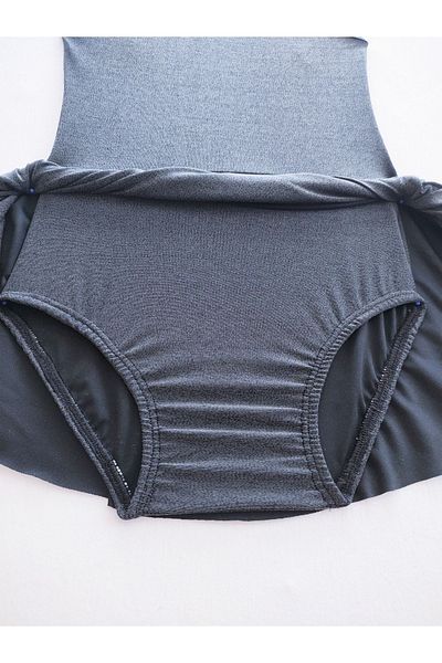 LULLY KİDS Girl's Anthracite Melange Ballet Gymnastics Swimsuit with Rope Strap Skirt