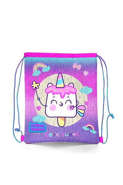 Coral High Kids Colorful Tie Dye Unicorn Ice Cream Patterned Drawstring Drawstring Backpack 22685
