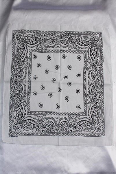 sema aksesuar White 100% Cotton Unisex Ethnic Patterned Bandana Scarf - Bracelet
