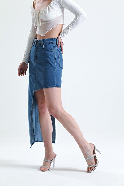 SHEVEGA Синя асиметрична спідниця з розрізом з деніму