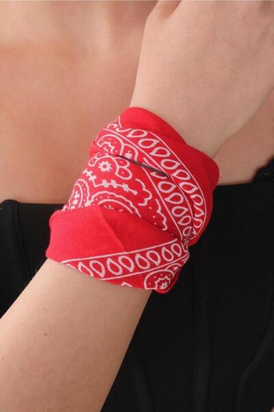 sema aksesuar Red 100% Cotton Unisex Ethnic Patterned Bandana Scarf - Bracelet