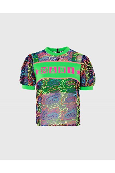 Manimani Renkli Jakarlı Baskı Detaylı Karpuz Kol Tshirt