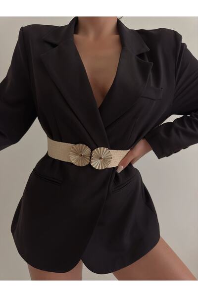 Fiori Geçme Tokalı Hasır Elastik Kadın Kemeri, Ceket Kemeri, Gömlek Kemeri, Elbise Kemeri