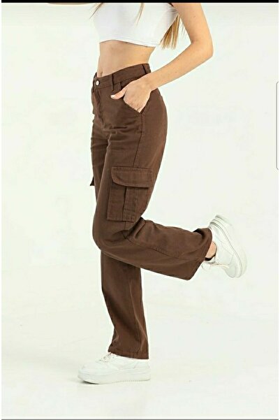 Livik Brown LYcra Cargo Pocket Extra High Waist Back Pocketless Women's Palazzo Jeans