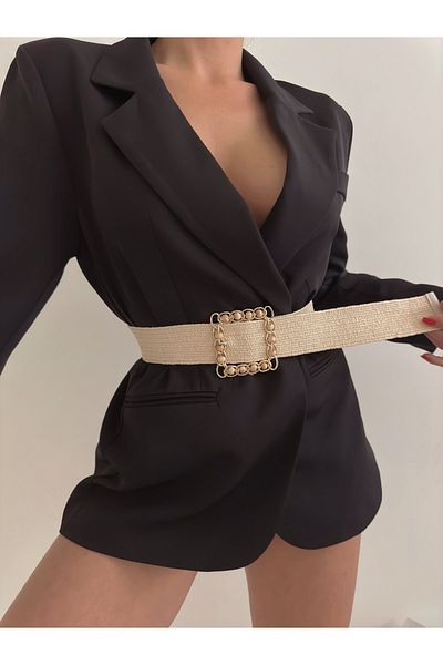Fiori Elastic Straw Women's Belt with Mesh Buckle,Jacket Belt,Dress Belt,Shirt Belt