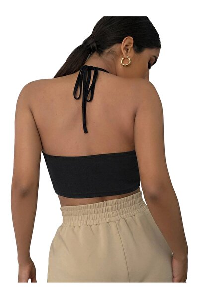 Liona Women's Halter Neck Black Color Crop Top Blouse