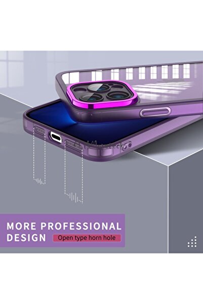 m.tk moveteck Iphone 13 Pro Kılıf Tam Kamera Korumalı Metal Parlak Çerceveli Renkli Kenarlı Köşe Korumalı Silikon