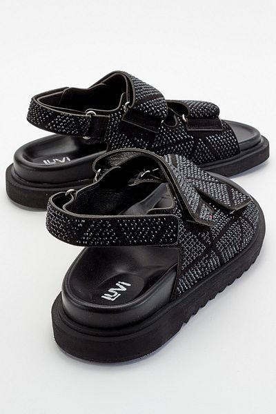 LuviShoes Schwarze Steinsandalen für Damen von Mellom