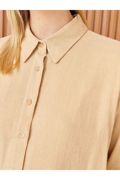 LC Waikiki Lcw Modest πουκάμισο γιακάς μονόχρωμο μακρυμάνικο oversize γυναικείο χιτώνα Muslin