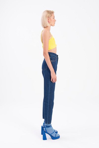 DRC trend Serenity Blugi Mom Albastru Inchis Lycra Talie Inalta Blugi Mom Blue Snow Washed