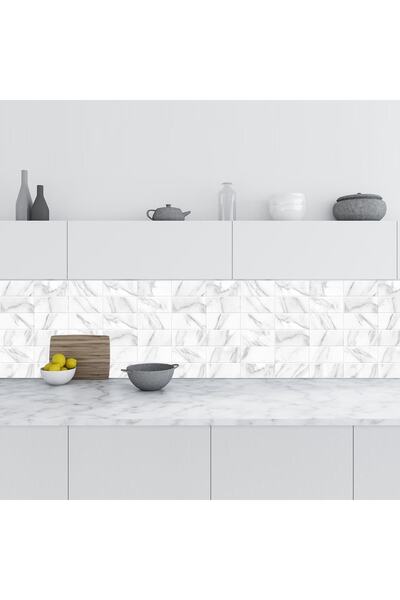 StickerArt Mutfak Tezgah Arası Folyo Fayans Kaplama Folyosu Beyaz Mermer Duva...