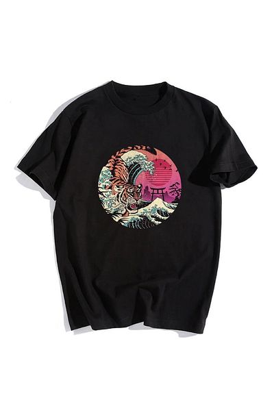 Touz Μπλουζάκι Satu Moda & Tiger Art Μαύρο Unisex Oversize