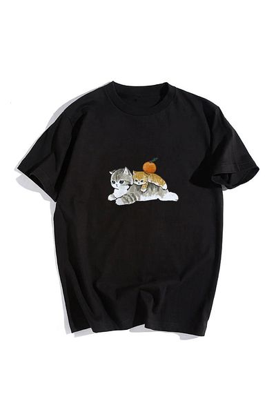 Touz Μαύρο μπλουζάκι Unisex Oversize - Cats & Orange