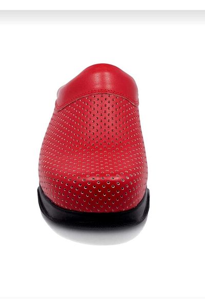 DRMOON Red Orthopedic Sole Genuine Leather Sabo Slippers