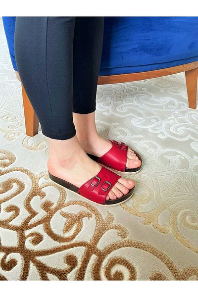 PARMİ Red Cross Women's Wedge Heel Slippers