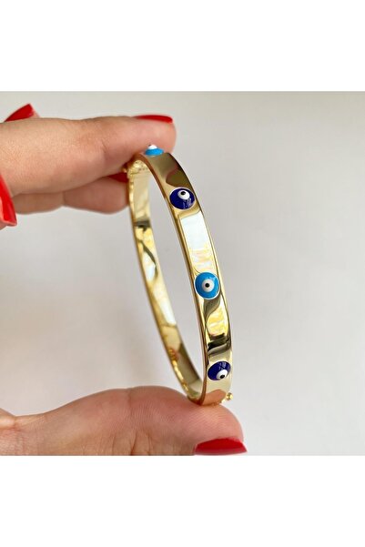 simurg jewellery Nazar Mineli Gümüş Kelepçe Bilezik 6mm