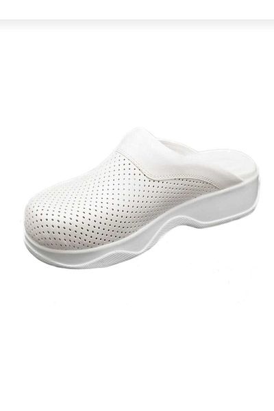 DRMOON White Orthopedic Sole Genuine Leather Sabo Slippers