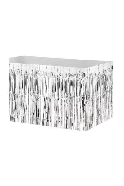 FOKUL تنورة طاولة معدنية فضية بشرابة طاولة 360x75 سم رمادي لامع تنورة حافة ال...