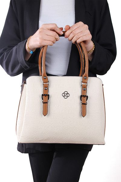 By Hakan Byhakan Jn-1319 Embossed Women's Hand and Shoulder Bag Cream