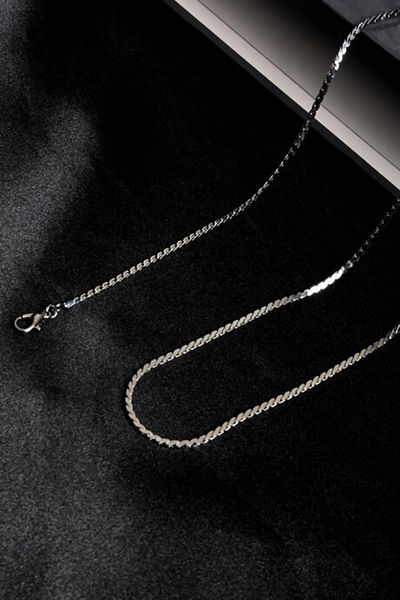 The Collection Unisex Stainless Silver Men Women Steel Square Braided Thin Chain Necklace 60cm