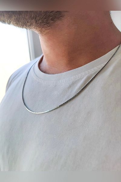 The Collection Unisex Stainless Silver Men Women Steel Square Braided Thin Chain Necklace 60cm