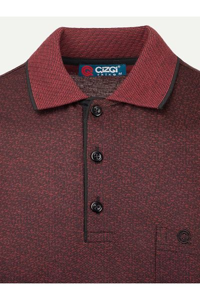 Çizgi Triko Ανδρικό μπλουζάκι πόλο με λαιμόκοψη Claret Red - με κουμπιά και τσέπες, Classic Fit