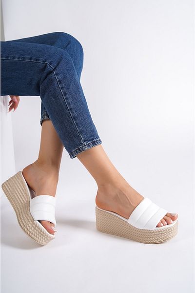 Paolo Zaccardi Adara Kt High/Thick Orthopedic Sole Wedge Heels Women's Slippers White