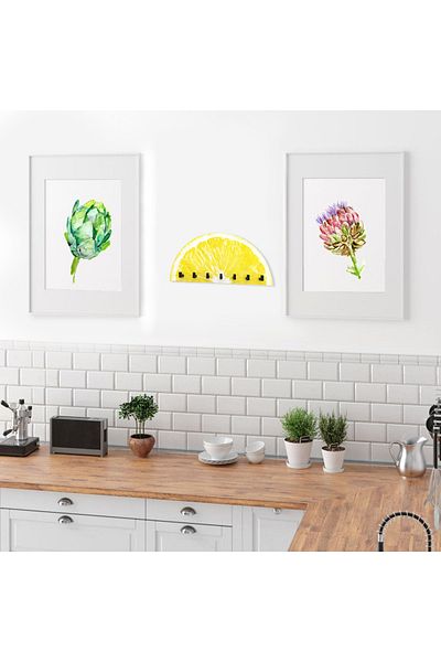 CajuArt Kitchen Hall Wall - Wooden Half Lemon Ornament, Hanger