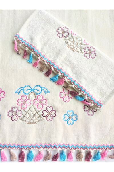 Z&N STYLE Набір канвацевих вельветових рушників з квітковим візерунком і бахромою 30x50 1 шт. + 50x90 1 шт. 2 шт. в наборі