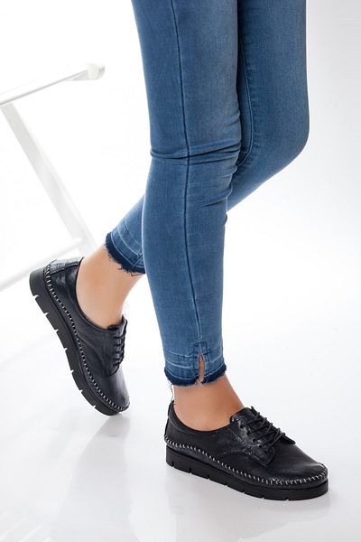 Deripabuc Genuine Leather Women's Black Leather Ballerinas Ars-0768