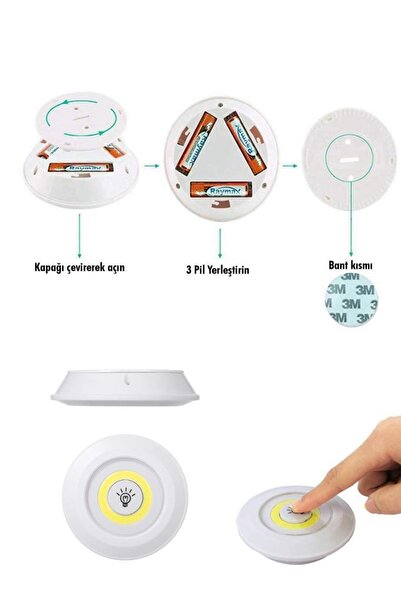 MUJGAN 3'lü Uzaktan Kumandalı Yapışkanlı Kablosuz Led Spot Lambalar