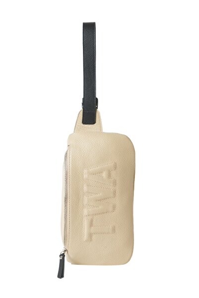 Twinsaction Ale Bej Gerçek Deri Bel Çantası