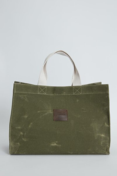 Manuka Washing Effect Large Canvas Bag Military Green