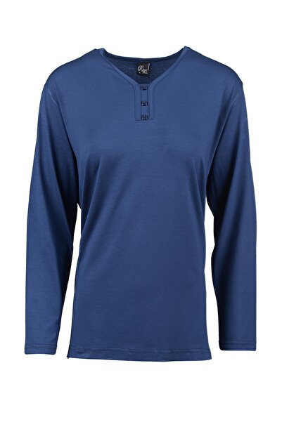 Trikolay بلوزة قطنية ممشطة كبيرة الحجم برقبة على شكل حرف V و3 أزرار