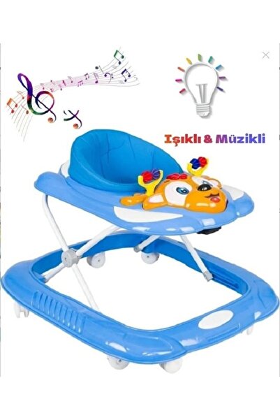 Toyshome 3 Kademeli Renkli Işıklı Mavi Yürüteç Dido Müzikli Bebek Yürüteç Bebek Devrilmeyen Yürüteç