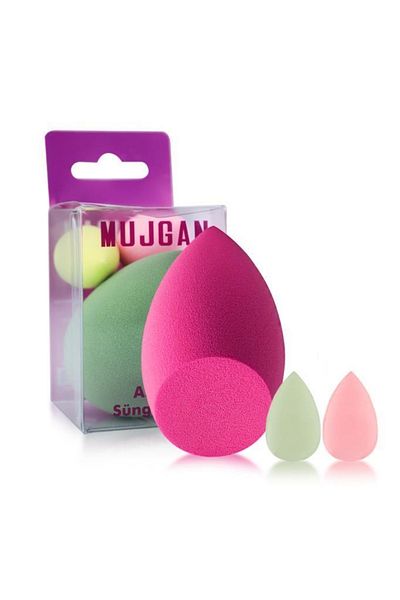 MUJGAN Mjgn-170 Large + Medium Mini Size 3-Piece Pear Sponge Set Fuchsia