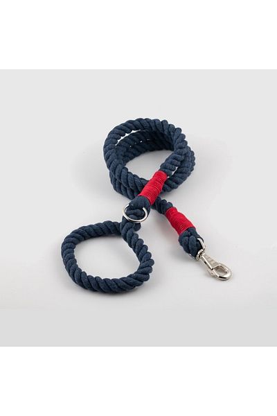 Lusi Doog Navy Blue Dog Walking Collar (Red Detail) Dog Walking Strap Natural Cotton Rope Rope