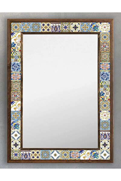 Oscar Stone Decor Ahşap Çerçeveli Mozaik (mermer) Ayna 53x73 Cm Seramik Desen...
