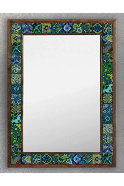 Oscar Stone Decor Ahşap Çerçeveli Mozaik (mermer) Ayna 53x73 Cm Seramik Desen...