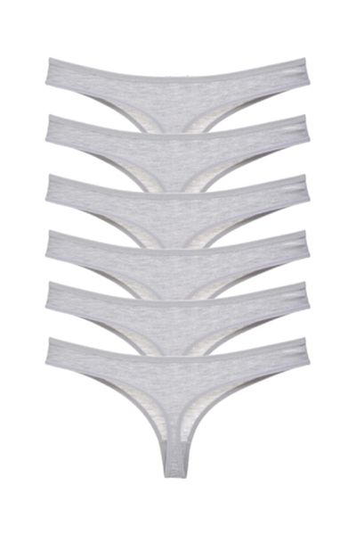 FOURAA Women's Black-white-gray Cotton Brazilian String Thong 95% Cotton - Pack of 6