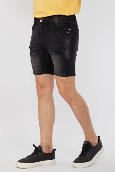 Bluewhite Men's Patch Detailed Jean Shorts Anthracite