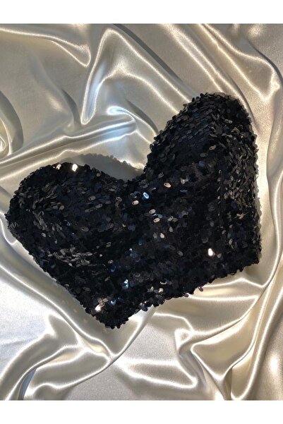 Miss Monalisa Moda Siyah Crop Astarlı Korse Detaylı Payet Büstiyer