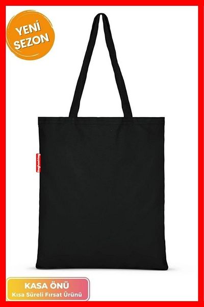 Serkan Çanta Bez Çanta Atölyesi Black Cloth Bag 38*42 With Shoulder Strap