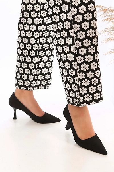 Anıl Ayakkabı Stiletto cu toc ascuțit în stil satin negru pentru femei Witty